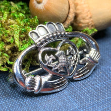 Load image into Gallery viewer, Claddagh Thistle Brooch, Celtic Pin, Irish Jewelry, Scotland Pin, Bridal Jewelry, Ireland Gift, Celtic Brooch, Claddagh Jewelry, Mom Gift