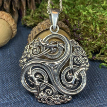 Load image into Gallery viewer, Dragon Necklace, Celtic Jewelry, Irish Jewelry, Celtic Spiral Necklace, Wiccan Jewelry, Celtic Dragon Pendant, Pagan Jewelry, Gothic Jewerly
