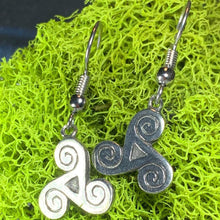 Load image into Gallery viewer, Triple Spiral Earrings, Celtic Jewelry, Ireland Jewelry, Irish Jewelry, Triskele Jewelry, Mom Gift, Girlfriend Gift, Ireland Gift, Newgrange