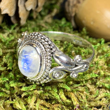 Load image into Gallery viewer, Celtic Vines Ring, Celtic Jewelry, Irish Jewelry, Celtic Knot Jewelry, Nature Jewelry, Anniversary Gift, Moonstone Ring, Wiccan Jewelry