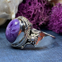 Load image into Gallery viewer, Purple Romance Ring, Celtic Jewelry, Charoite Jewelry, Goddess Jewelry, Boho Ring, Wiccan Jewelry, Anniversary Gift, Mom Gift, Wife Gift
