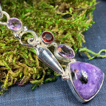 Load image into Gallery viewer, Goddess Necklace, Celtic Jewelry, Charoite Jewelry, Yoga Jewelry, Danu Jewelry, Inspirational Jewelry, Irish Jewelry, Anniversary Gift