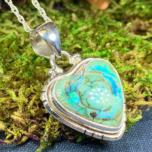 Opal Heart Necklace, Celtic Jewelry, Boho Jewelry, October Birthstone, Girlfriend Gift, Anniversary Gift, Sweet 16 Gift, Mom Gift, Wife Gift