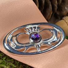 Load image into Gallery viewer, Thistle Brooch, Scotland Jewelry, Outlander Jewelry, Amethyst Brooch, Thistle Jewelry, Scottish Jewelry, Celtic Brooch, Anniversary Gift
