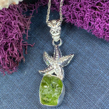 Load image into Gallery viewer, Starfish Necklace, Nautical Jewelry, Peridot Jewelry, Sea Star Jewelry, Sea Jewelry, Animal Jewelry, Nature Necklace, Silver Beach Jewelry
