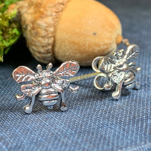 Petite Bee Earrings in sterling silver