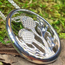 Load image into Gallery viewer, Thistle Necklace, Silver Celtic Jewelry, Scottish Jewelry, Scotland Pendant, Celtic Knot Jewelry, Thistle Jewelry, Anniversary Gift