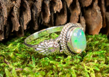 Load image into Gallery viewer, Highland Dawn Ring, Celtic Jewelry, Opal Ring, Gemstone Jewelry, Scotland Ring, Wiccan Jewelry, Anniversary Gift, Moonstone Jewelry