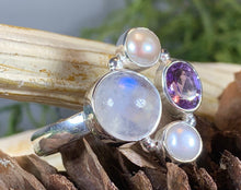 Load image into Gallery viewer, Highland Summer Ring, Celtic Jewelry, Opal Ring, Gemstone Jewelry, Scotland Ring, Wiccan Jewelry, Anniversary Gift, Moonstone Ring, Mom Gift