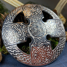 Load image into Gallery viewer, Celtic Cross Brooch, Celtic Jewelry, Irish Jewelry, Ireland Pin, Girlfriend Gift, Sister Gift, Plaid Pin, Celtic Knot Jewelry, Kilt Pin