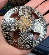 Load image into Gallery viewer, Celtic Cross Brooch, Celtic Jewelry, Irish Jewelry, Ireland Pin, Girlfriend Gift, Sister Gift, Plaid Pin, Celtic Knot Jewelry, Kilt Pin