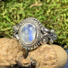 Load image into Gallery viewer, Celtic Vines Ring, Celtic Jewelry, Irish Jewelry, Celtic Knot Jewelry, Nature Jewelry, Anniversary Gift, Moonstone Ring, Wiccan Jewelry