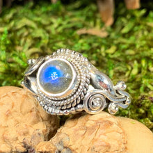 Load image into Gallery viewer, Celtic Vines Ring, Celtic Jewelry, Irish Jewelry, Celtic Knot Jewelry, Wiccan Ring, Moonstone Ring, Anniversary Gift, Labradorite Ring
