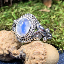 Load image into Gallery viewer, Celtic Vines Ring, Celtic Jewelry, Irish Jewelry, Celtic Knot Jewelry, Nature Jewelry, Anniversary Gift, Moonstone Ring, Wiccan Jewelry