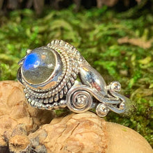 Load image into Gallery viewer, Celtic Vines Ring, Celtic Jewelry, Irish Jewelry, Celtic Knot Jewelry, Wiccan Ring, Moonstone Ring, Anniversary Gift, Labradorite Ring