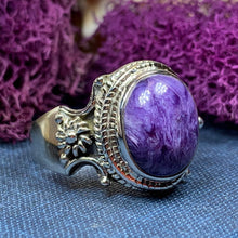 Load image into Gallery viewer, Purple Romance Ring, Celtic Jewelry, Charoite Jewelry, Goddess Jewelry, Boho Ring, Wiccan Jewelry, Anniversary Gift, Mom Gift, Wife Gift