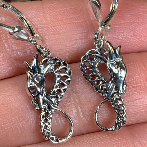 Load image into Gallery viewer, Celtic Dragon Earrings, Silver Celtic Jewelry, Scottish Jewelry, Scotland Earrings, Celtic Knot Jewelry, Norse Jewelry, Viking Jewelry
