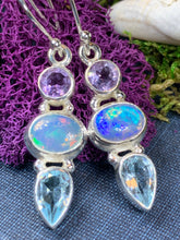 Load image into Gallery viewer, Celtic Twilight Earrings, Celtic Jewelry, Opal Jewelry, Amethyst Jewelry, Mom Gift, Wiccan Jewelry, Wife Gift, Anniversary Gift, Sister Gift