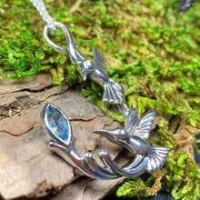 Load image into Gallery viewer, Hummingbird Necklace, Silver Celtic Jewelry, Bird Jewelry, Birds Pendant, Nature Jewelry, Tree Jewelry, Anniversary Gift, Graduation Gift