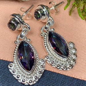 Celtic Mystic Topaz Earrings, Celtic Jewelry, Rainbow Topaz Jewelry, Boho Earrings, Anniversary Gift, Dangle Earrings, Celestial Jewelry