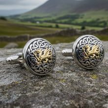 Load image into Gallery viewer, Welsh Dragon Cuff Links, Dragon Jewelry, Animal Jewelry, Wales Jewelry, Celtic Jewelry, Welsh Groom Gift, Best Man Gift, Anniversary Gift