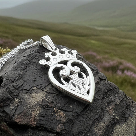 Load image into Gallery viewer, Luckenbooth Necklace, Silver Celtic Jewelry, Scottish Jewelry, Scotland Pendant, Celtic Knot Jewelry, Outlander Jewelry, Anniversary Gift