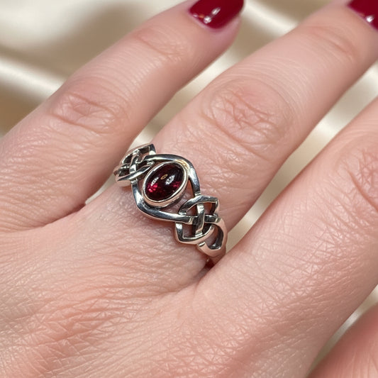 Celtic Knot Ring, Garnet Jewelry, Scotland Ring, Irish Jewelry, Celtic Jewelry, Anniversary Gift, Wiccan Jewelry, Wife Gift, Mom Gift