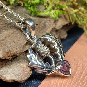 Thistle Necklace, Outlander Jewelry, Scotland Jewelry, Celtic Jewelry, Sister Gift, Mom Gift, Wife Gift, Anniversary Gift, Amethyst Pendant