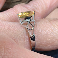 Load image into Gallery viewer, Celtic Knot Ring, Celtic Ring, Promise Ring, Irish Ring, Citrine Ring, Irish Dance Gift, Anniversary Gift, Silver Boho Ring, Scottish Ring
