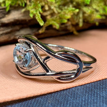 Load image into Gallery viewer, Celtic Knot Ring, Celtic Ring, Promise Ring, Blue Topaz Ring, Irish Ring, Silver Boho Ring, Anniversary Gift, Bridal Ring, Wiccan Ring