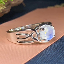 Load image into Gallery viewer, Moonstone Ring, Celtic Ring, Boho Statement Ring, Promise Ring, Engagement Ring, Anniversary Gift, Wiccan Jewelry, Mom Gift, Wife Gift