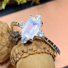 Load image into Gallery viewer, Moonstone Ring, Promise Ring, Boho Statement Ring, Engagement Ring, Anniversary Gift, Wiccan Jewelry, Cocktail Ring, Mom Gift, Wife Gift
