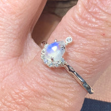 Load image into Gallery viewer, Moonstone Ring, Boho Statement Ring, Silver Promise Ring, Engagement Ring, Anniversary Gift, Wiccan Jewelry, Boho Ring, Mom Gift, Wife Gift