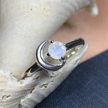 Load image into Gallery viewer, Crescent Moon Ring, Moonstone Ring, Celestial Ring, Irish Jewelry, Celtic Ring, Anniversary Gift, Wiccan Jewelry, Boho Ring, Mom Gift