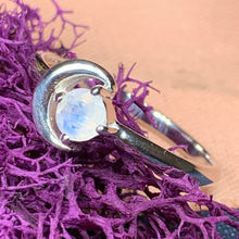 Load image into Gallery viewer, Crescent Moon Ring, Moonstone Ring, Celestial Ring, Irish Jewelry, Celtic Ring, Anniversary Gift, Wiccan Jewelry, Boho Ring, Mom Gift
