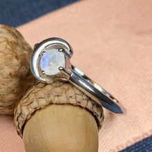 Load image into Gallery viewer, Crescent Moon Ring, Moonstone Ring, Celestial Ring, Irish Jewelry, Celtic Ring, Anniversary Gift, Wiccan Jewelry, Boho Ring, Mom Gift