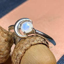 Load image into Gallery viewer, Crescent Moon Ring, Moonstone Ring, Celestial Ring, Irish Jewelry, Celtic Ring, Anniversary Gift, Wiccan Jewelry, Boho Ring, Mom Gift