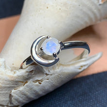 Load image into Gallery viewer, Crescent Moon Ring, Moonstone Ring, Celestial Ring, Irish Jewelry, Celtic Ring, Anniversary Gift, Wiccan Jewelry, Boho Ring, Mom Gift