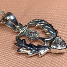 Load image into Gallery viewer, Thistle Necklace, Outlander Jewelry, Scotland Jewelry, Celtic Jewelry, Sister Gift, Mom Gift, Wife Gift, Anniversary Gift, Amethyst Pendant