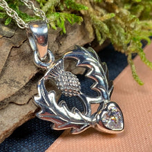 Load image into Gallery viewer, Thistle Necklace, Outlander Jewelry, Scotland Jewelry, Celtic Jewelry, Sister Gift, Mom Gift, Wife Gift, Anniversary Gift, Amethyst Pendant