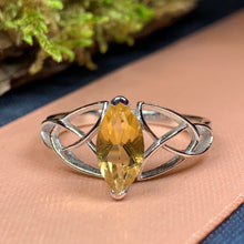 Load image into Gallery viewer, Celtic Knot Ring, Celtic Ring, Promise Ring, Irish Ring, Citrine Ring, Irish Dance Gift, Anniversary Gift, Silver Boho Ring, Scottish Ring