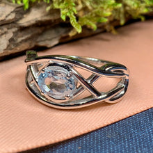 Load image into Gallery viewer, Celtic Knot Ring, Celtic Ring, Promise Ring, Blue Topaz Ring, Irish Ring, Silver Boho Ring, Anniversary Gift, Bridal Ring, Wiccan Ring