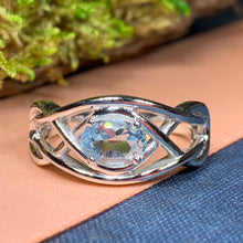 Load image into Gallery viewer, Celtic Knot Ring, Celtic Ring, Promise Ring, Blue Topaz Ring, Irish Ring, Silver Boho Ring, Anniversary Gift, Bridal Ring, Wiccan Ring