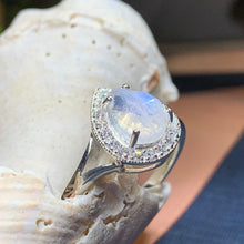 Load image into Gallery viewer, Moonstone Ring, Promise Ring, Engagement Ring, Anniversary Gift, Wiccan Jewelry, Cocktail Ring, Mom Gift, Wife Gift, Boho Statement Ring
