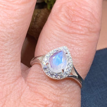 Load image into Gallery viewer, Moonstone Ring, Promise Ring, Engagement Ring, Anniversary Gift, Wiccan Jewelry, Cocktail Ring, Mom Gift, Wife Gift, Boho Statement Ring