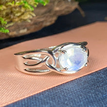 Load image into Gallery viewer, Moonstone Ring, Celtic Ring, Boho Statement Ring, Promise Ring, Engagement Ring, Anniversary Gift, Wiccan Jewelry, Mom Gift, Wife Gift