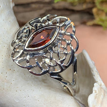 Load image into Gallery viewer, Celtic Knot Ring, Celtic Ring, Boho Statement Ring, Garnet Ring, Irish Ring, Anniversary Gift, Promise Ring, Wife Gift, Mom Gift, Silver 
