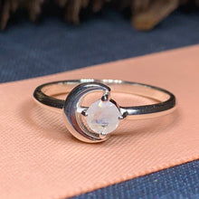 Load image into Gallery viewer, Crescent Moon Ring, Moonstone Ring, Celestial Ring, Irish Jewelry, Celtic Ring, Anniversary Gift, Wiccan Jewelry, Boho Ring, Mom Gift