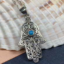 Load image into Gallery viewer, Hamsa Hand Necklace, Celtic Jewelry, Evil Eye Jewelry, Hand Jewelry, Celtic Knot Jewelry, Protection Jewelry, Yoga Jewelry, Mom Gift