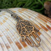 Load image into Gallery viewer, Hamsa Hand Necklace, Celtic Jewelry, Evil Eye Jewelry, Hand Jewelry, Celtic Knot Jewelry, Protection Jewelry, Yoga Jewelry, Mom Gift
